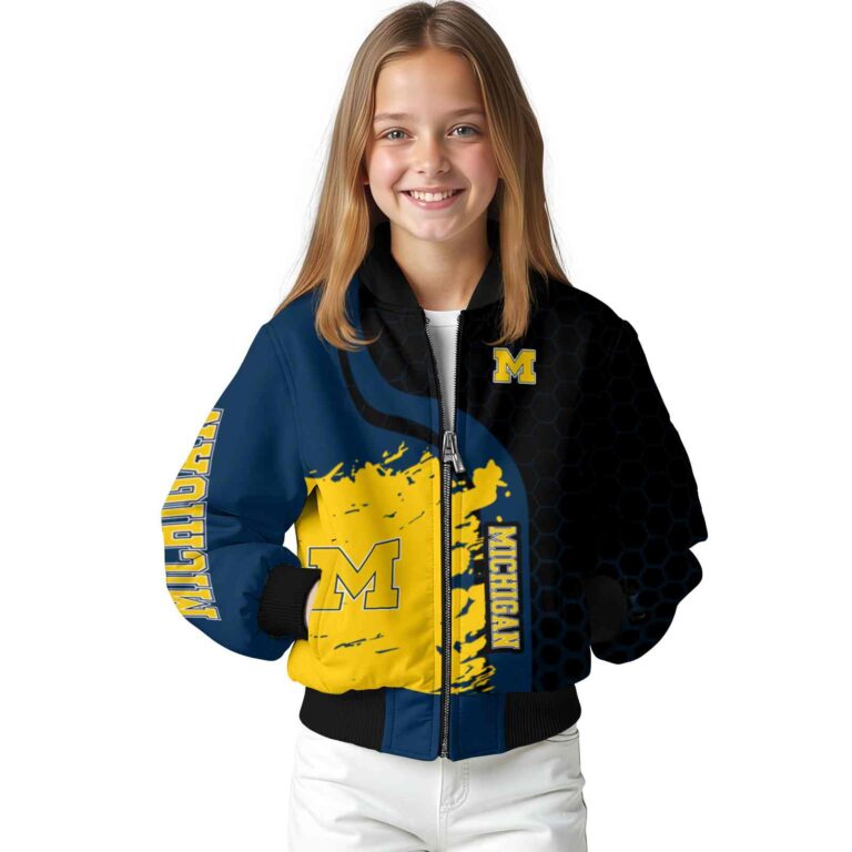 michigan wolverines hexagonal pattern blue black jacket top rated