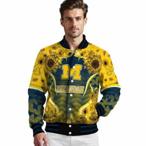 michigan wolverines sunflower bloom blue yellow jacket high quality