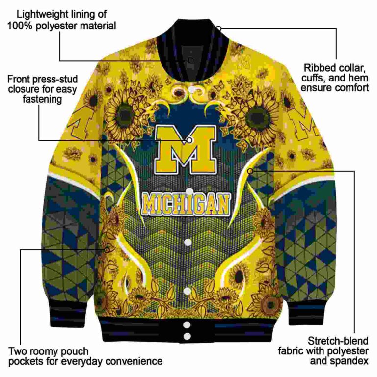 michigan wolverines sunflower bloom blue yellow jacket new arrival