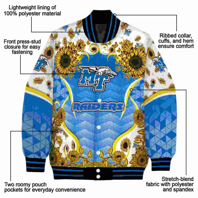 middle tennessee blue raiders sunflower bloom blue yellow jacket new arrival