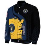 milwaukee brewers hexagonal pattern navy blue black jacket best selling