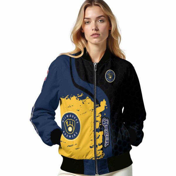 milwaukee brewers hexagonal pattern navy blue black jacket latest model