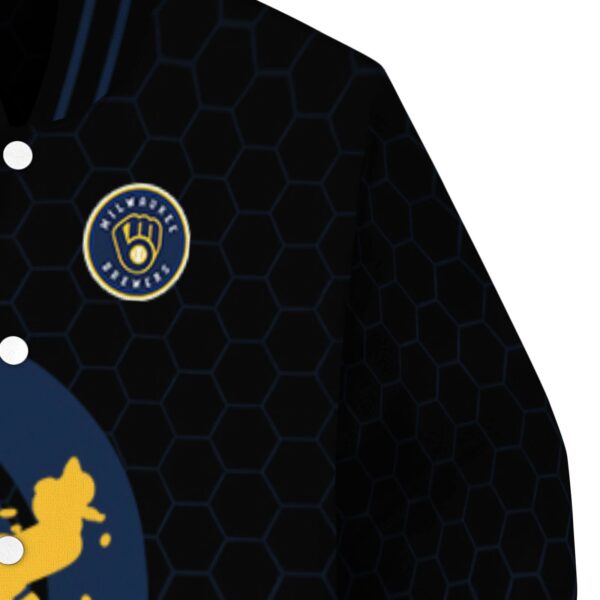 milwaukee brewers hexagonal pattern navy blue black jacket premium grade