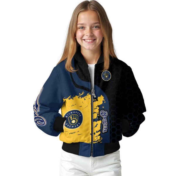 milwaukee brewers hexagonal pattern navy blue black jacket top rated