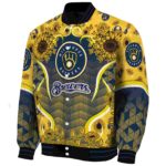 milwaukee brewers sunflower bloom navy blue yellow jacket best selling