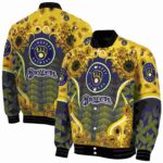 milwaukee brewers sunflower bloom navy blue yellow jacket best selling