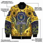milwaukee brewers sunflower bloom navy blue yellow jacket best selling