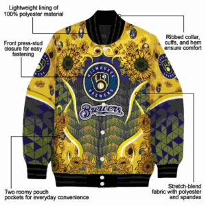 milwaukee brewers sunflower bloom navy blue yellow jacket new arrival