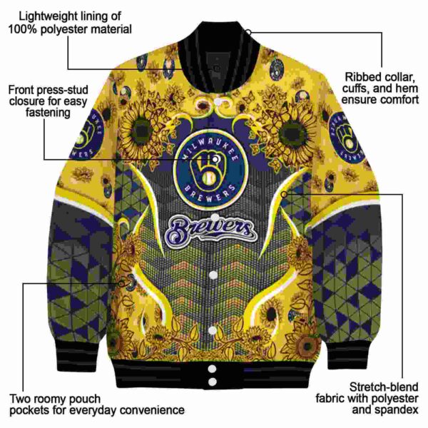 milwaukee brewers sunflower bloom navy blue yellow jacket new arrival