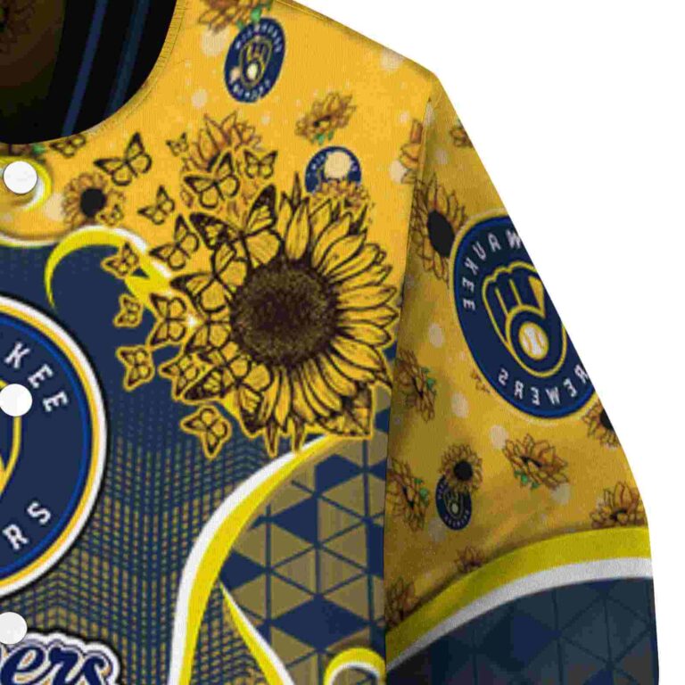 milwaukee brewers sunflower bloom navy blue yellow jacket premium grade