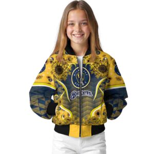 milwaukee brewers sunflower bloom navy blue yellow jacket top rated