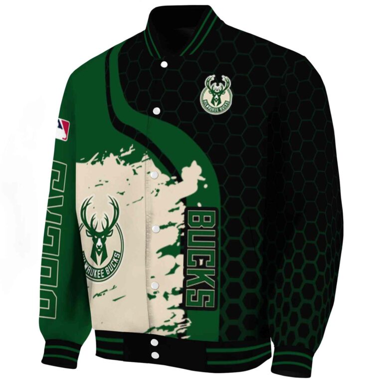 milwaukee bucks hexagonal pattern green black jacket best selling