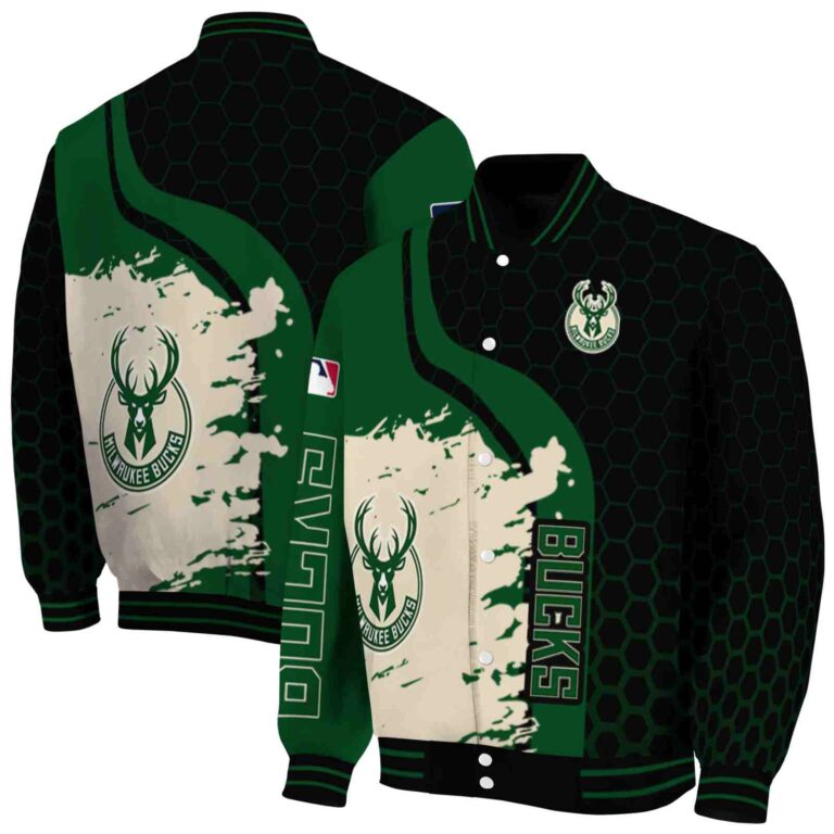 milwaukee bucks hexagonal pattern green black jacket fashion forward