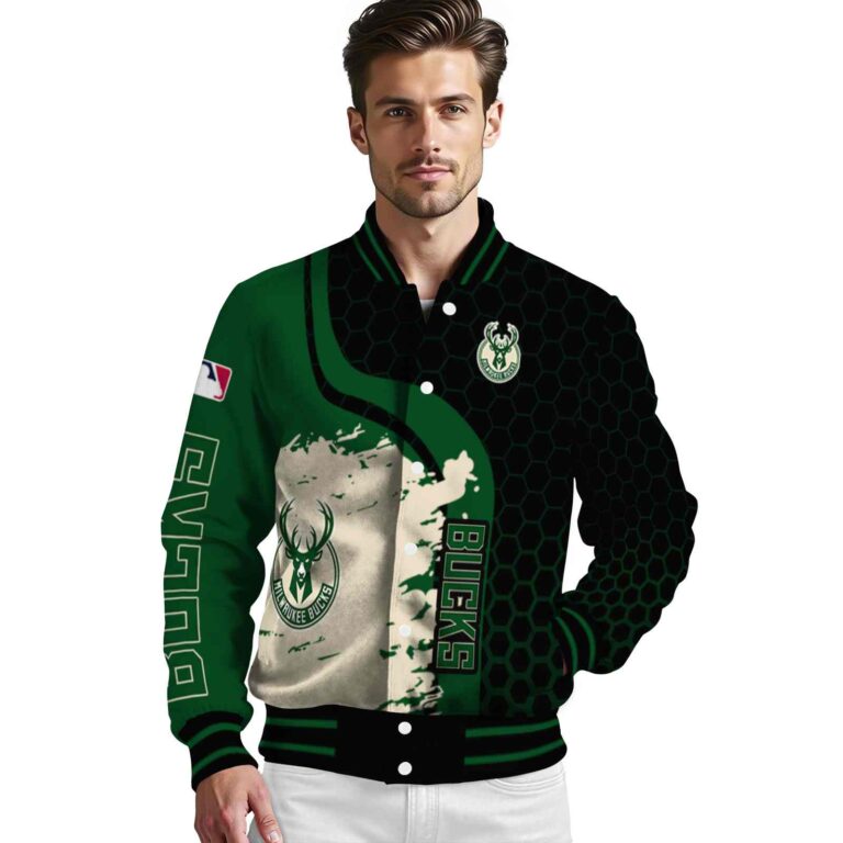 milwaukee bucks hexagonal pattern green black jacket high quality