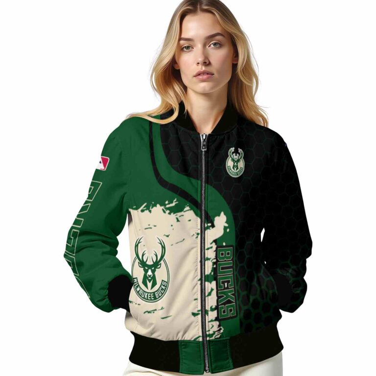 milwaukee bucks hexagonal pattern green black jacket latest model