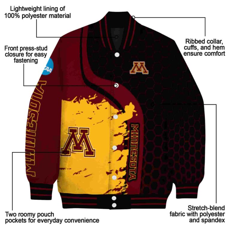 minnesota golden gophers hexagonal pattern maroon black jacket new arrival