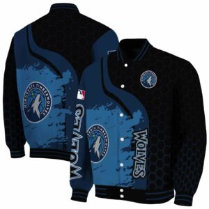 minnesota timberwolves hexagonal pattern midnight blue black jacket fashion forward