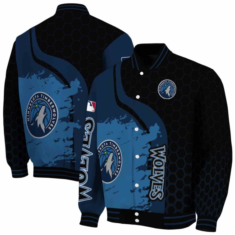 minnesota timberwolves hexagonal pattern midnight blue black jacket fashion forward