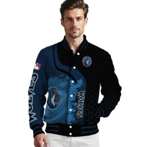 minnesota timberwolves hexagonal pattern midnight blue black jacket high quality