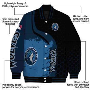minnesota timberwolves hexagonal pattern midnight blue black jacket new arrival