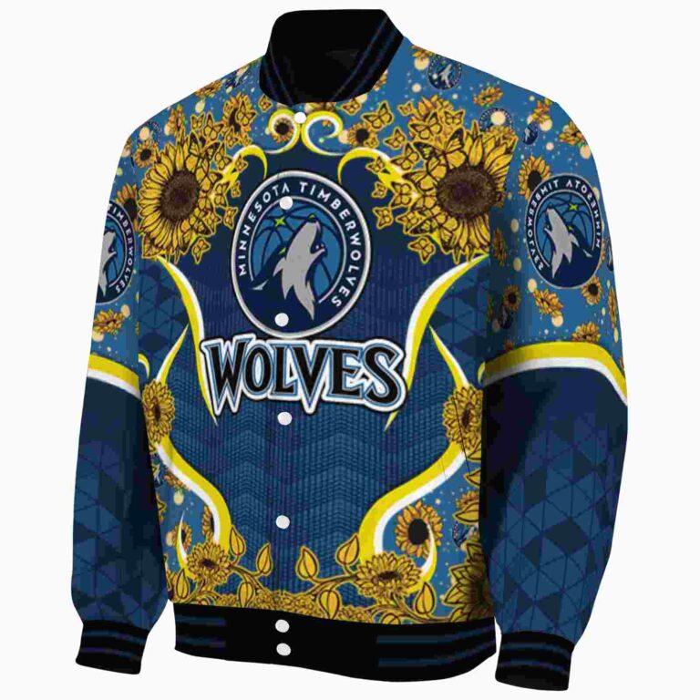 minnesota timberwolves sunflower bloom midnight blue yellow jacket best selling