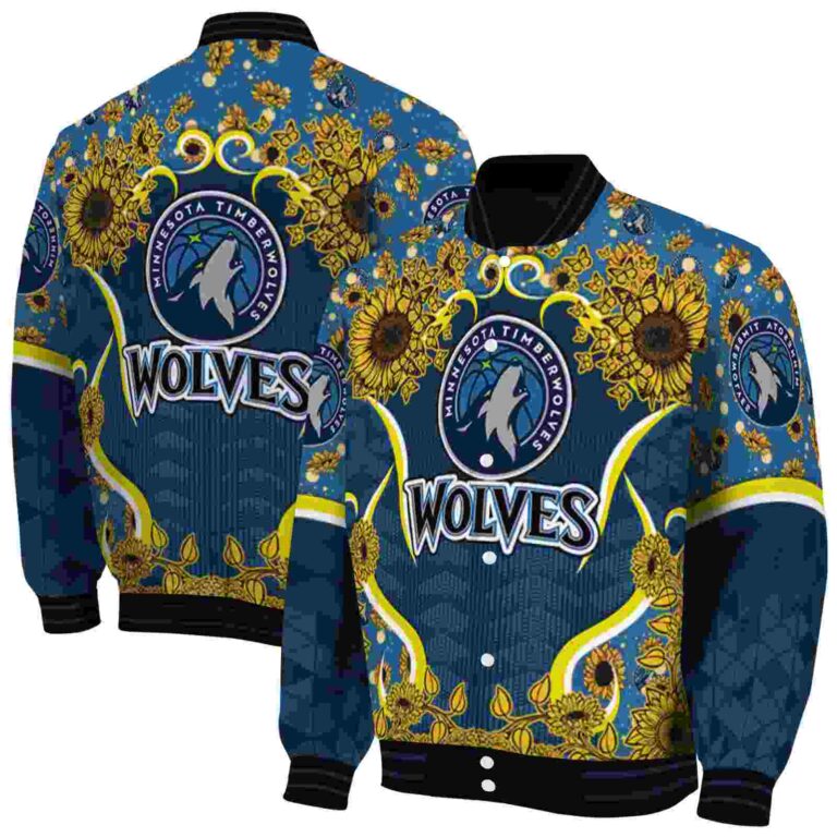 minnesota timberwolves sunflower bloom midnight blue yellow jacket fashion forward