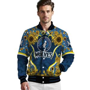 minnesota timberwolves sunflower bloom midnight blue yellow jacket high quality
