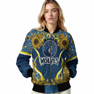 minnesota timberwolves sunflower bloom midnight blue yellow jacket latest model