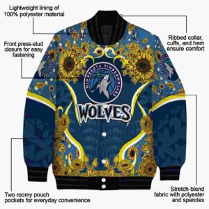minnesota timberwolves sunflower bloom midnight blue yellow jacket new arrival