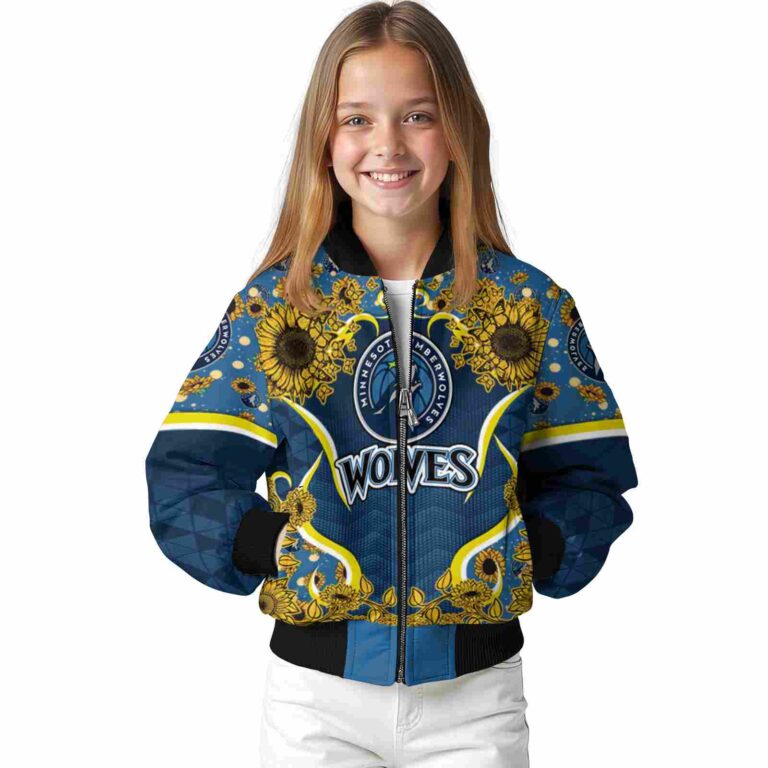 minnesota timberwolves sunflower bloom midnight blue yellow jacket top rated
