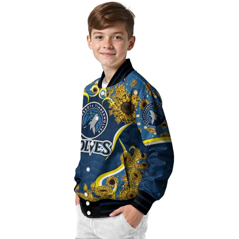 minnesota timberwolves sunflower bloom midnight blue yellow jacket trendy
