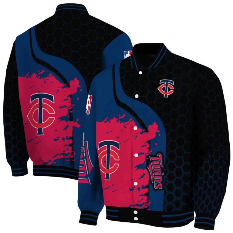 minnesota twins hexagonal pattern navy black jacket fashion forward