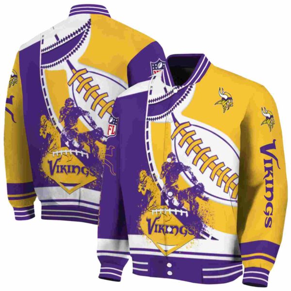 minnesota vikings baseball stitching gold white jacket fashion forward