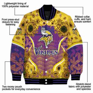 minnesota vikings sunflower bloom purple yellow jacket new arrival