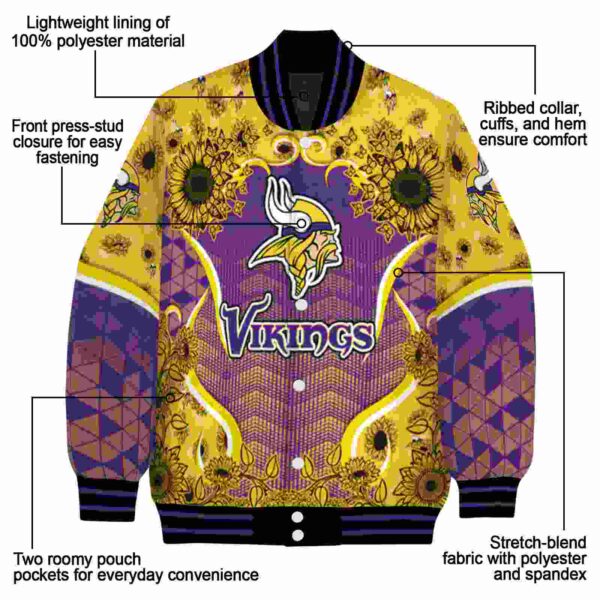 minnesota vikings sunflower bloom purple yellow jacket new arrival