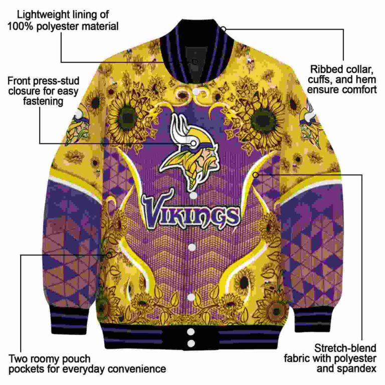 minnesota vikings sunflower bloom purple yellow jacket new arrival
