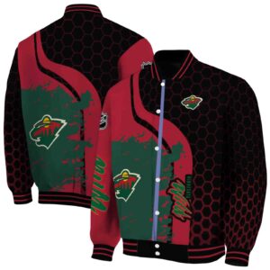 minnesota wild hexagonal pattern red black jacket fashion forward