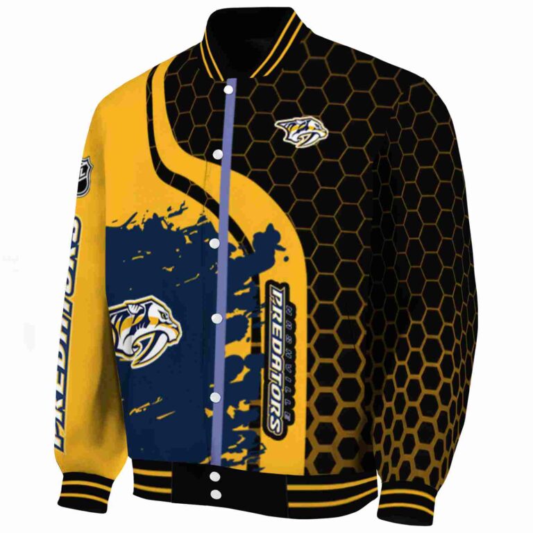 nashville predators hexagonal pattern gold black jacket best selling