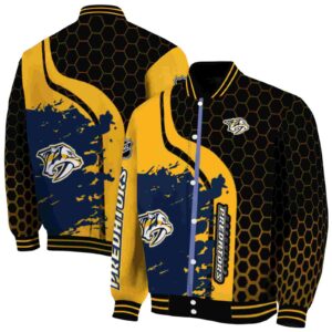 nashville predators hexagonal pattern gold black jacket fashion forward