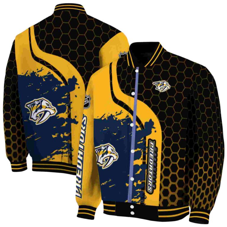 nashville predators hexagonal pattern gold black jacket fashion forward