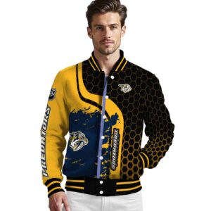 nashville predators hexagonal pattern gold black jacket high quality