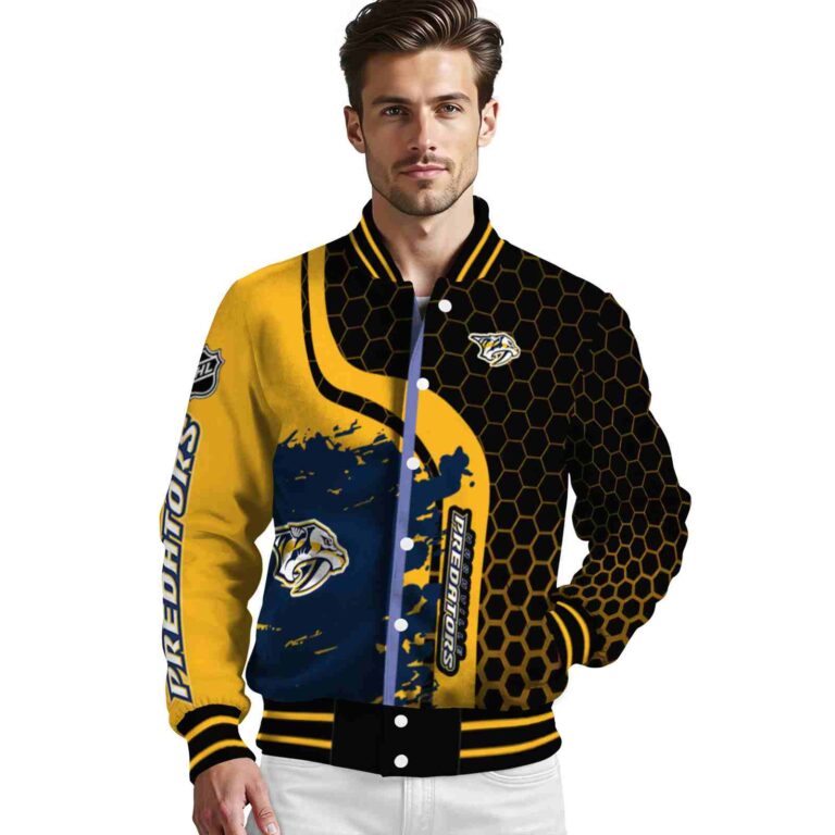 nashville predators hexagonal pattern gold black jacket high quality