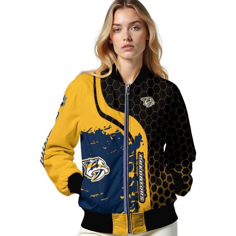 nashville predators hexagonal pattern gold black jacket latest model