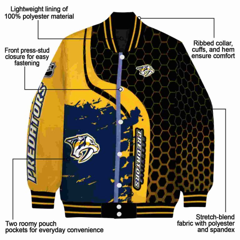 nashville predators hexagonal pattern gold black jacket new arrival