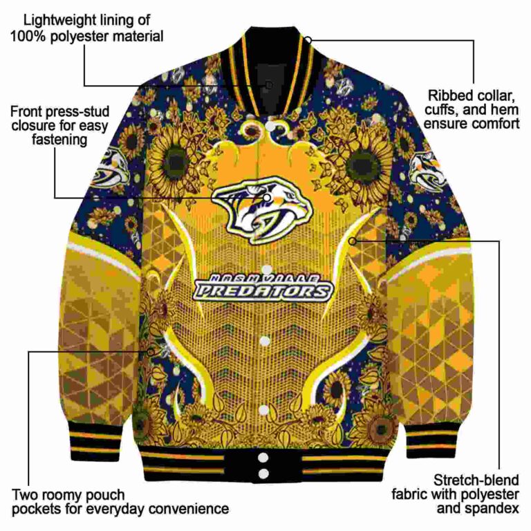 nashville predators sunflower bloom gold yellow jacket new arrival