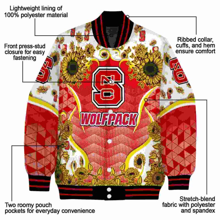 nc state wolfpack sunflower bloom red yellow jacket new arrival
