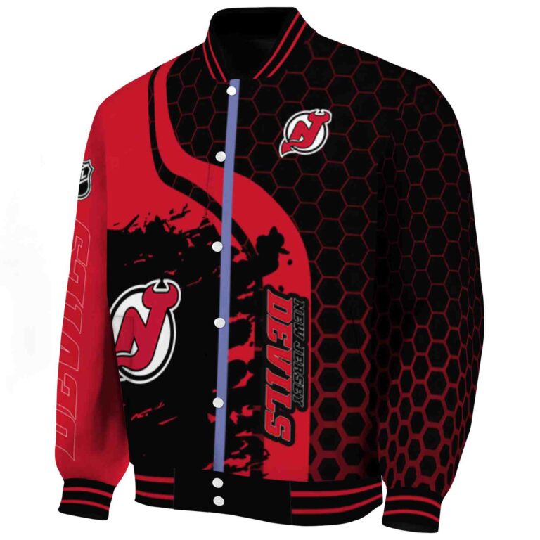 new jersey devils hexagonal pattern red black jacket best selling