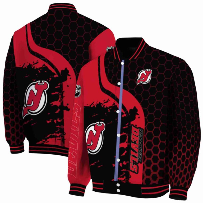 new jersey devils hexagonal pattern red black jacket fashion forward