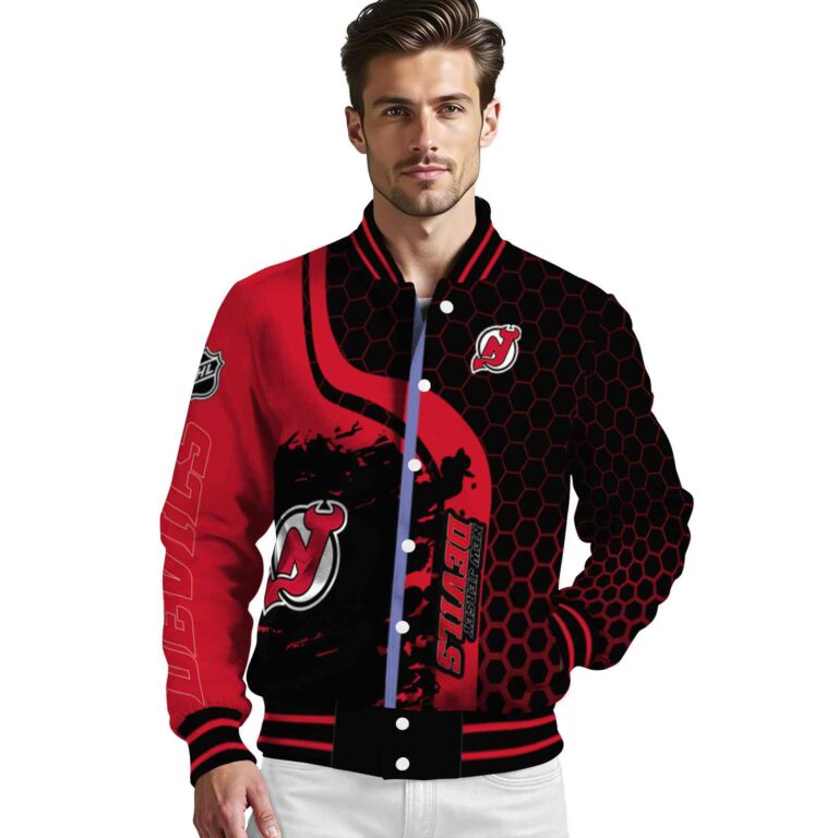 new jersey devils hexagonal pattern red black jacket high quality
