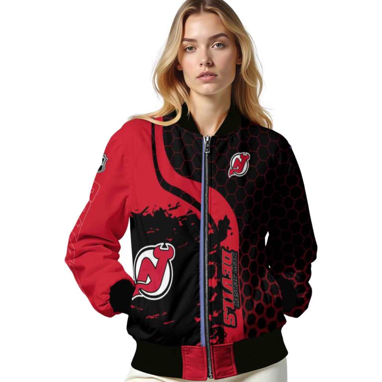 new jersey devils hexagonal pattern red black jacket latest model